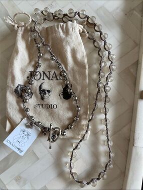 Jonas Studio Smoky Gray Faceted Bead & Silver Toggle Necklace